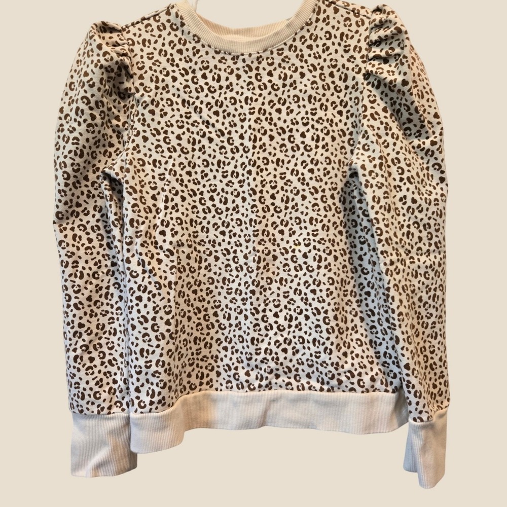 Janie and Jack Girls Leopard Print Puff Sleeve Sweatshirt Cream Brown Size 12